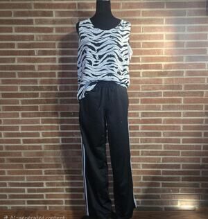 POET Zebra Print Tank Top Sleeveless Blouse Black White